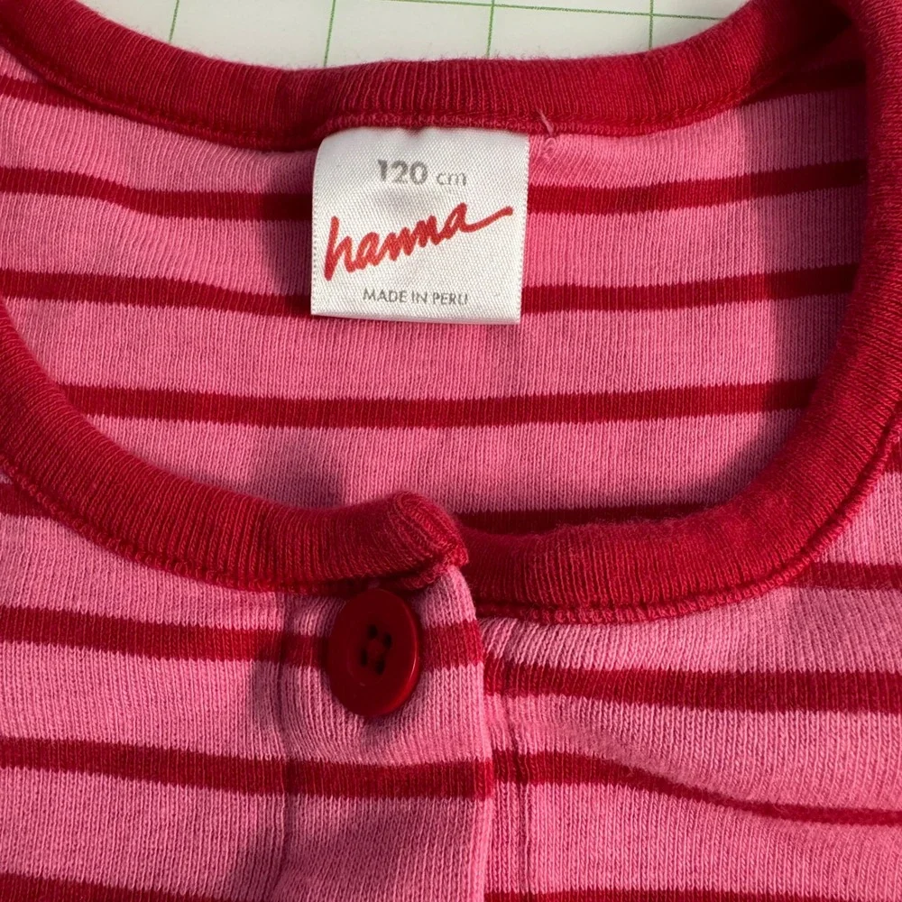Vintage Hanna Andersson pink with red stripes short sleeve girls dress size 6/7